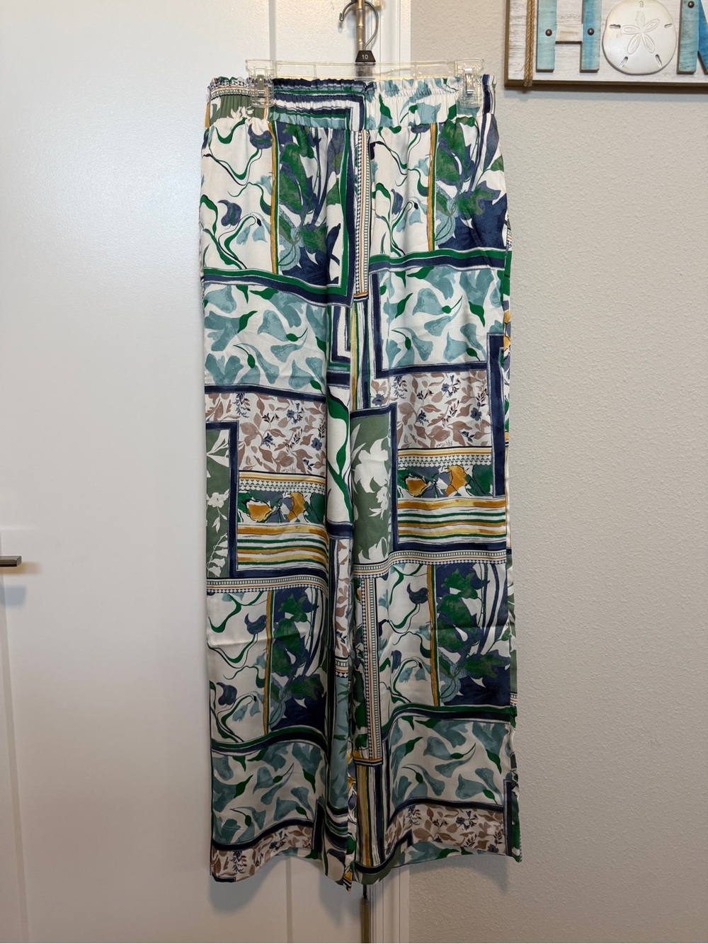 Chico's Green, Blue and Cream Patchwork Wide-Leg Pants- NWT